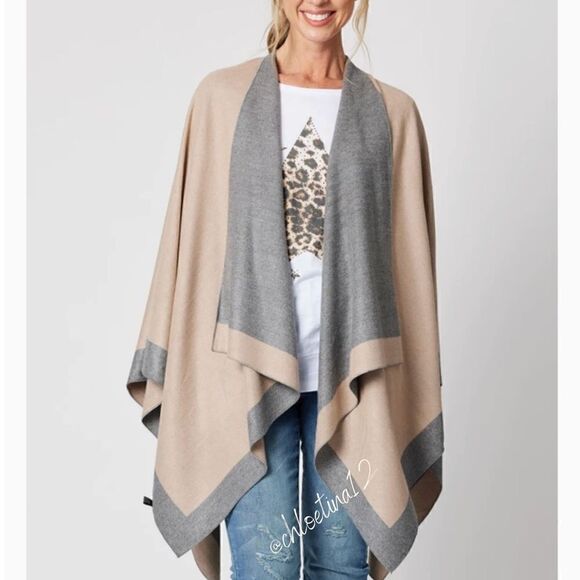 New Luxe Reversible Wrap Shawl Poncho Cardigan - Picture 9 of 16